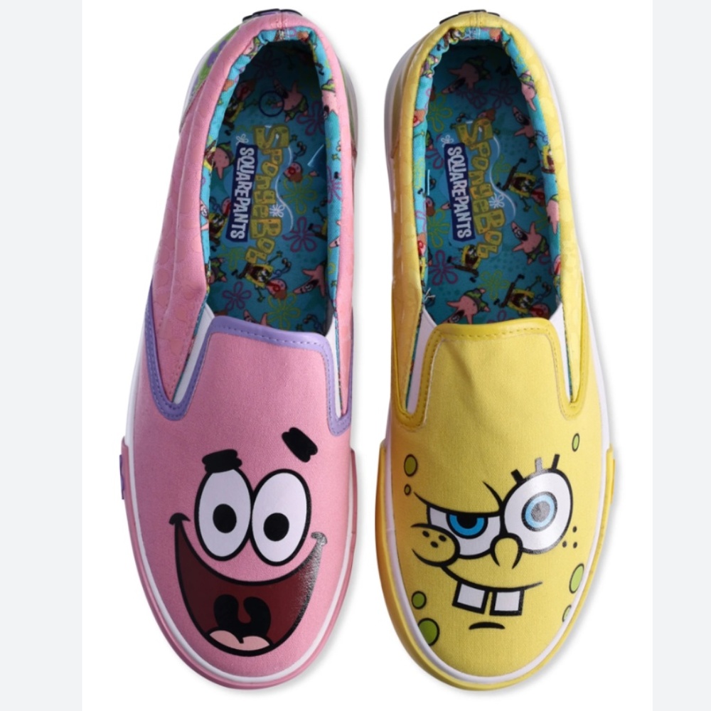 Fun Nickelodeon SpongeBob & Patrick Unisex Slip-on Sneakers M8/W9 Yellow/Pink